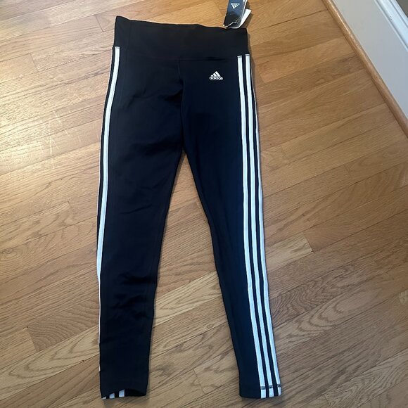 NWT Adidas Women's Leggings in black w/white stripes - Picture 1 of 2